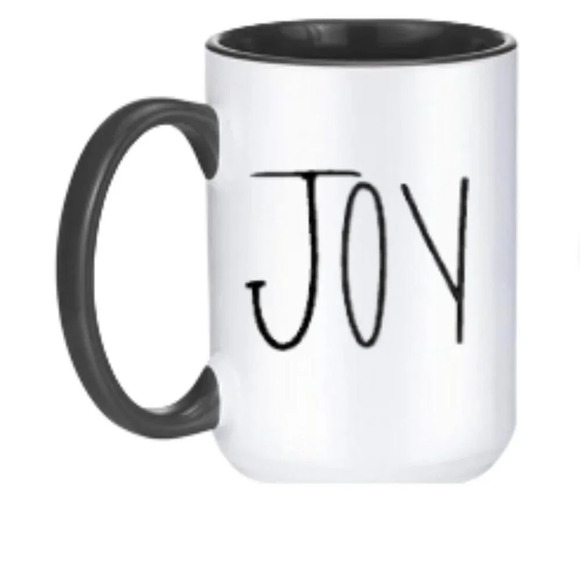 "Joy" ๐ Black & White Mug โ 15oz Ceramic - Picture 1 of 1